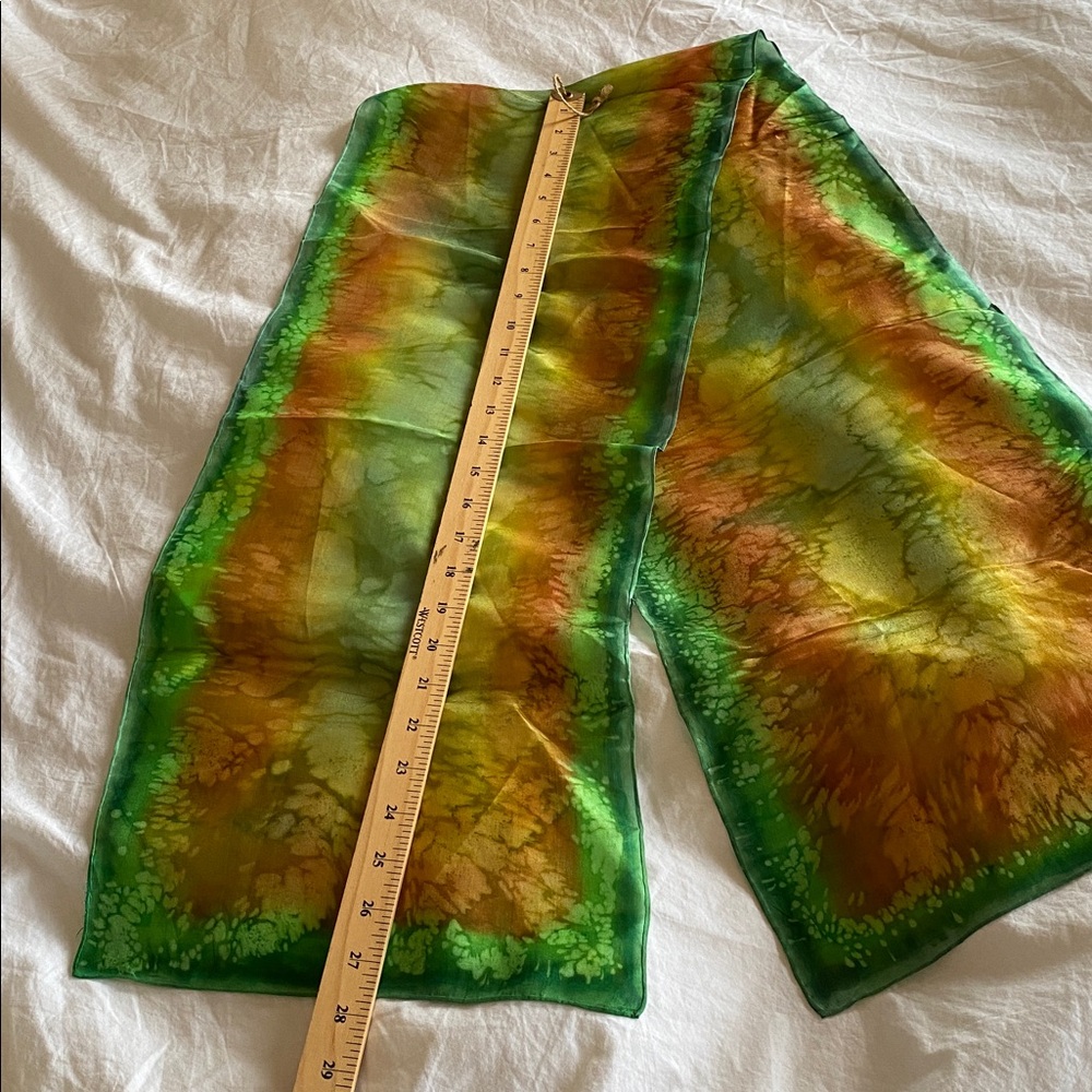 100% Silk Scarf Multicolor Tie-Dye Scarf - Picture 2 of 5